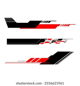 Sport racing stripes. Turbo power, speed and drift vinyl decal for car bike and truck. Vector race car stickers isolated set. Vehicle red and blue tuning, motor transport modification