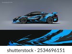 Sport racing supercar wrap livery design blue color combination for universal car vector eps10 ready to print printable file