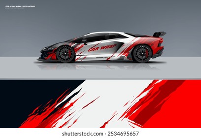 Sport racing supercar wrap livery design red and black color combination for universal medium vector eps10 ready to print printable file
