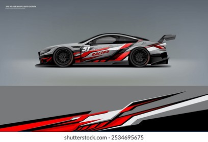 Sport racing supercar wrap livery design red and black color combination for universal medium vector eps10 ready to print printable file