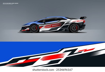 Sport racing supercar wrap livery design blue color combination for universal car vector eps10 ready to print printable file