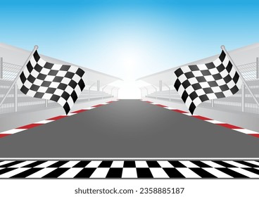 Sport Racing Track With Checkered  Flag. Racing Track with Start or Finish line. Race track road. Vector Illustration.