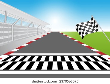 Sport racing track With Stadium. Racing Track with Start or Finish line. Go-kart track. Race track road. Vector Illustration.