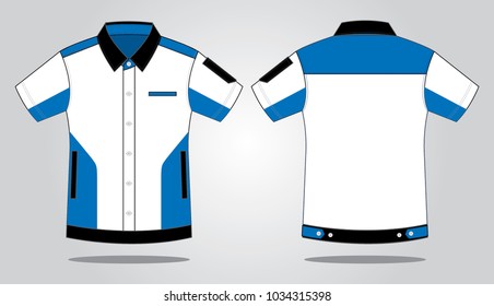 Sport Racing Uniforms Shirt Design White/Blue/Black Colors.Front And Back Views.