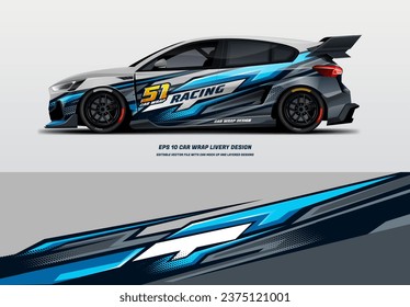 Sport rally blue racing car wrap livery design