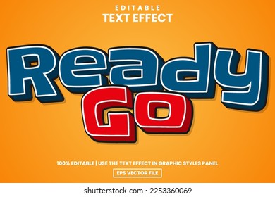 Sport ready go text style, editable text effect template vector illustration