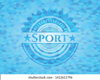 Sport realistic sky blue emblem. Mosaic background