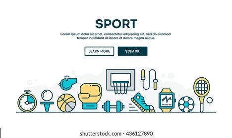 Sport, recreation, active lifestyle, colorful concept header, flat design thin line style, vector illustration