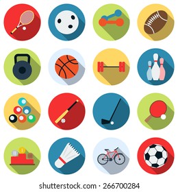 Sport and recreation colorful vector icons. Flat design style web elements collection.