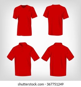 Sport red t-shirt and polo shirt isolated set vector