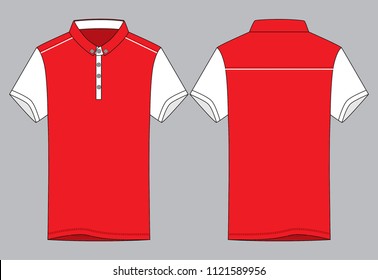 Sport Red-White Short Sleeve Polo Shirt With Small Placket Design Vector.Front and Back View.