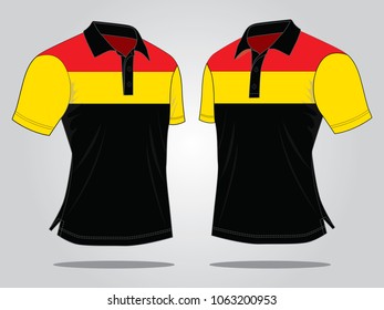 Sport Red-Yellow-Black Short Sleeve Polo Shirt Design Vector, Perspective View.