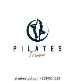 sport relaxation fitness physical illustration silhouette logo pilates training pose sports gymnastics template symbol