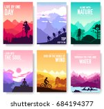 Sport rest day vector brochure cards set.  Tourism on nature template of flyear, magazines, poster, book cover, banners. Active lifestyle invitation concept background. Layout illustration modern page