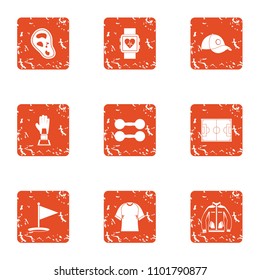 Sport rise icons set. Grunge set of 9 sport rise vector icons for web isolated on white background
