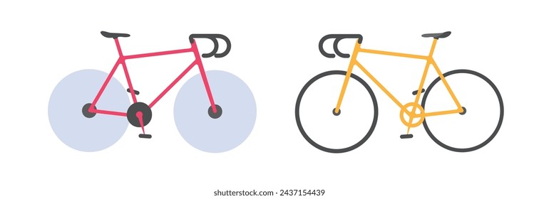 Sport road bicycle red yellow orange vector flat cartoon graphic illustration set, simple minimal race cycle modern design, tour bikes isolated cut out image clipart