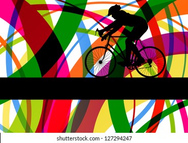 Sport road bike rider bicycle silhouette in colorful abstract line background vector illustration