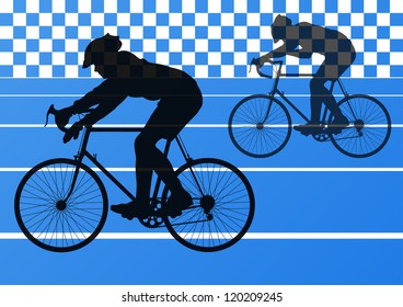 Sport road bike riders bicycle silhouettes in stadium road background illustration vector