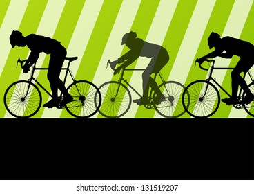Sport road bike riders bicycle silhouettes in highway road background illustration vector
