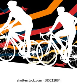 Sport Road Bike Riders Bicycle Silhouette In Abstract Mosaic Background Illustration Vector