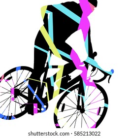 Sport road bike riders bicycle silhouette in abstract mosaic background illustration vector