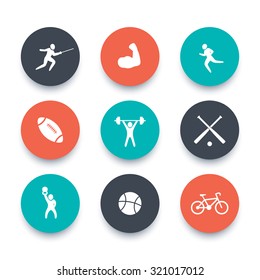 Sport, round flat icons, vector illustration
