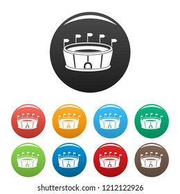 Sport round stadium icons set 9 color vector isolated on white for any design