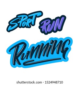 Sport, run and running modern brush lettering text. Vector illustration logo for print and advertising