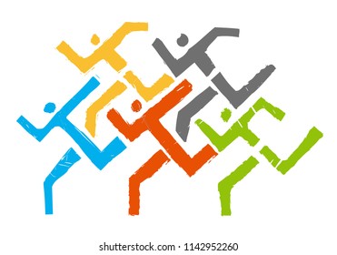 
Sport Runners logo.
Abstract stylized illustration of running race.Vector available.  
