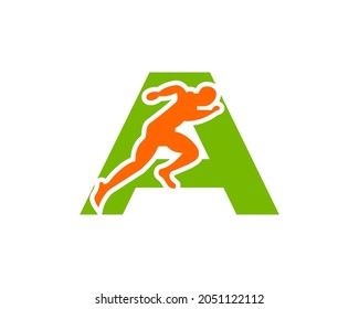 Sport Running Man Front View On Letter A Logo. Running man Silhouette Logo Template For Marathon, template, 