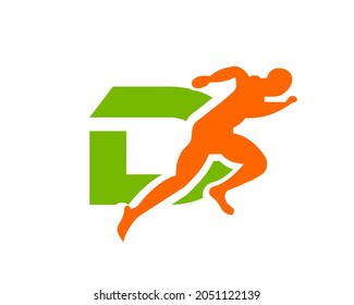 Sport Running Man Front View On Letter D Logo. Running man Silhouette Logo Template For Marathon, template, 