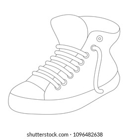 Sport running shoe cartoon. Colorless outlined illustration with thin line black stroke