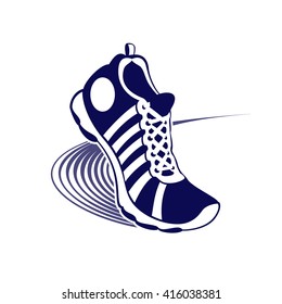 Sport running shoe with speed lines. Isolated on the white background. Vector illustration. 