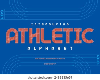 sport running track style alphabet design with uppercase, numbers and symbols