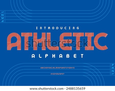 sport running track style alphabet design with uppercase, numbers and symbols