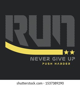 Sport running typography, tee shirt graphics, vectors