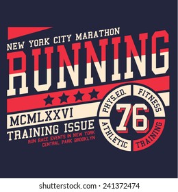 Sport running typography, t-shirt graphics, vectors