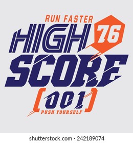 Sport running typography, t-shirt graphics, vectors