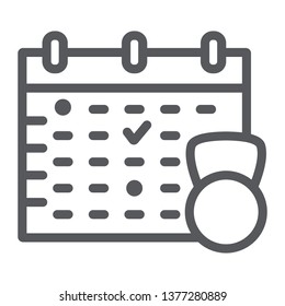 Sport schedule line icon, training and planner, calendar sign, vector graphics, a linear pattern on a white background, eps 10.