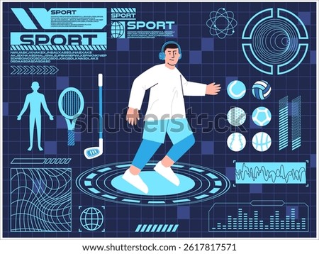 Sport science technology athlete data statistics futuristic modern interface  virtual reality game screen