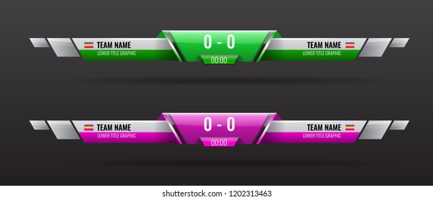 Sport scoreboard bars or lower third template with time and result display. Vector illustration.