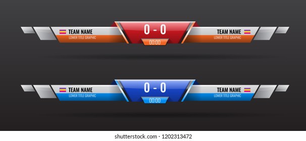 Sport scoreboard bars or lower third template with time and result display. Vector illustration.