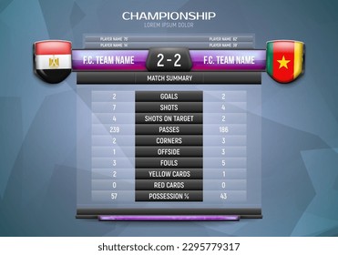 Sport scoreboard with result and match summary. Vector template for your design.