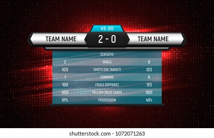 Sport scoreboard with time and result display. Vector template for your design.