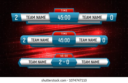 Sport scoreboard with time and result display. Vector template for your design.