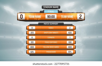 Sport scoreboard with time and result display. Vector template for your design.