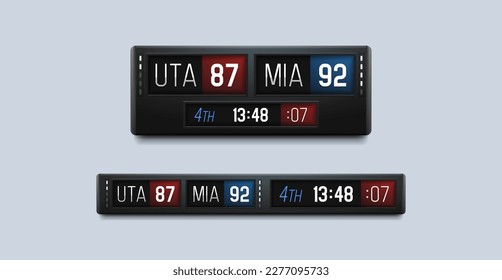 Sport scoreboard with time and result display. Vector template for your design.