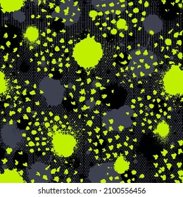 Sport seamless pattern. Abstract geometric background. Repeated urban printing. Modern extreme backdrop for design prints. Repeating green grunge texture. Graffiti neon printed. Vector illustration