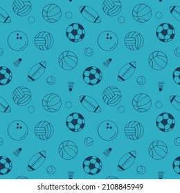 sport seamless pattern. balls hand drawn in doodle style