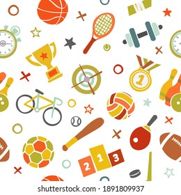 Sport seamless pattern. Fitness vector background in flat style.